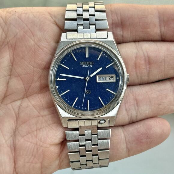Vintage Seiko 7123-8439 Men’s Watch 34mm SQ Super Quartz Blue Dial Stainless - Picture 9 of 13
